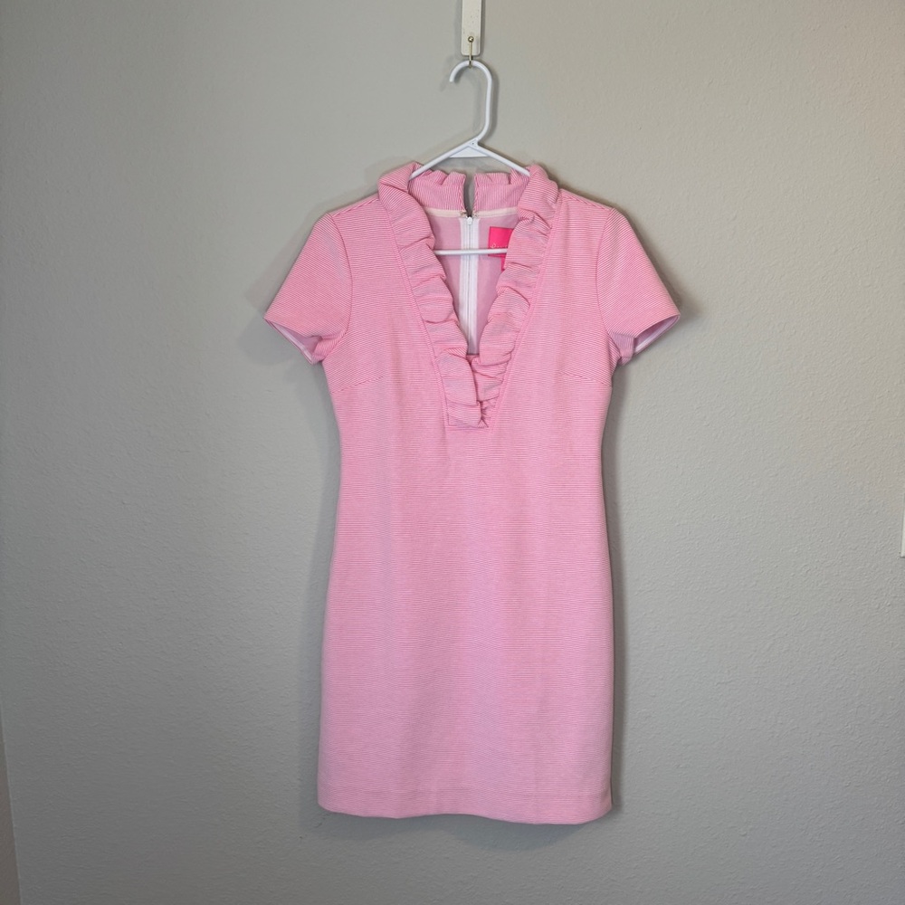 Lilly Pulitzer NWT Tisbury Prosecco Pink Striped Ruffle Dress